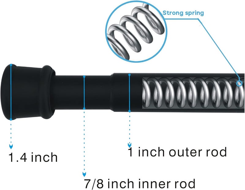 Refila 2 Pack Spring Tension Curtain Rod, 1 inch Decorative Tension Drapery Rod for Window, Café Rod (Black) - Image 2